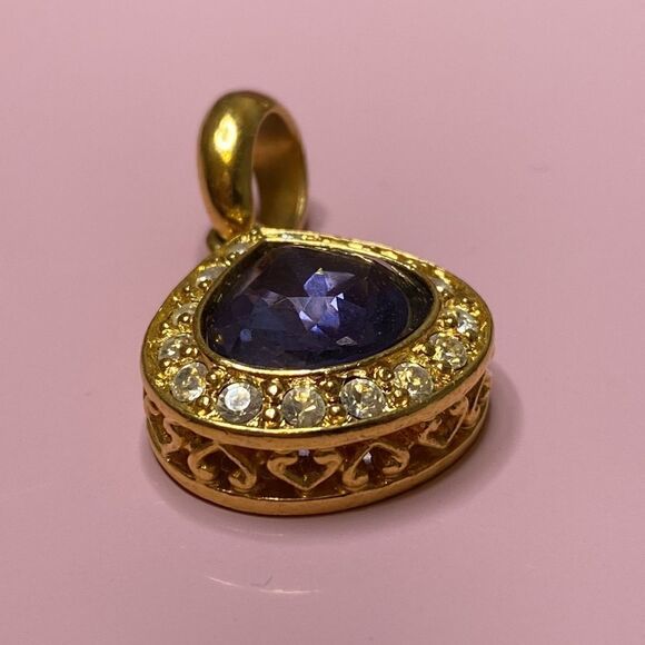 💛 Nolan Miller Gold Tone Purple & White Crystal Pendant - Picture 4 of 6